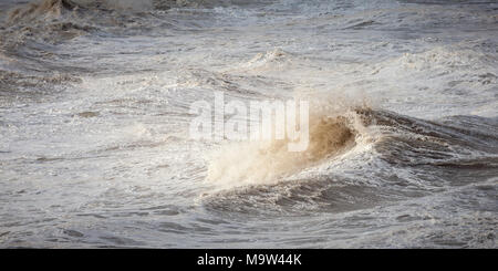 Rolling waves during stormy seas in North Sea of Whitley Bay, Tyne & Wear, England Stock Photo