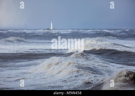 Stormy seas by St Mary's Lighthouse, Whitley Bay, England, GB, UK, Europe. Stock Photo