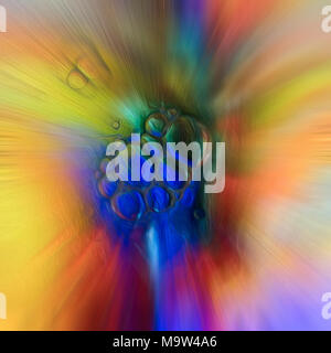 Psychedelic colours bubbles over coloured glass. Stock Photo