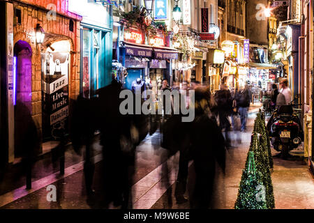 Rue de la Huchette, at Latin Quarter, at night. Paris, France. Stock Photo