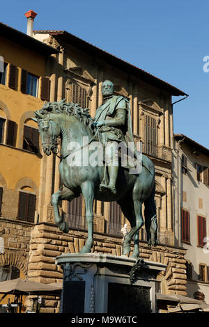 Equestrian statue Cosimo I de 'Medici, Piazza della Signoria, Florence, Italy Stock Photo
