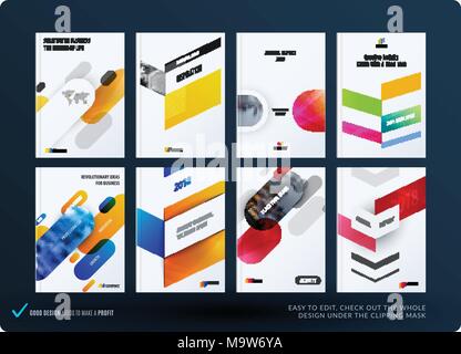 Creative design of business brochure set, abstract horizontal cover layout, flyer in A4 with colourful rounded rectangles for motion design Stock Vector