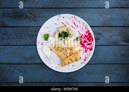 Fried pike-perch with cauliflower and broccoli. Stock Photo