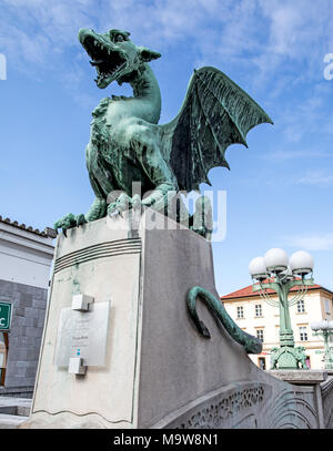 The Dragons On Dragon Bridge Ljubljana Slovenia Stock Photo