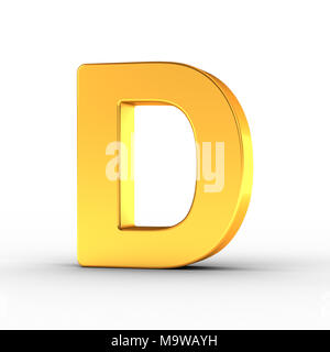 The Letter D as a polished golden object over white background with clipping path for quick and accurate isolation. Stock Photo