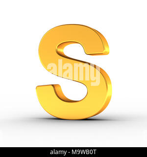 The Letter S as a polished golden object over white background with clipping path for quick and accurate isolation. Stock Photo