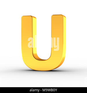 The Letter U as a polished golden object over white background with clipping path for quick and accurate isolation. Stock Photo