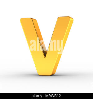 The Letter V as a polished golden object over white background with clipping path for quick and accurate isolation. Stock Photo