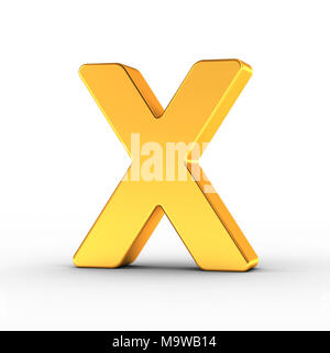 The Letter X as a polished golden object over white background with clipping path for quick and accurate isolation. Stock Photo