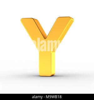 The Letter Y as a polished golden object over white background with clipping path for quick and accurate isolation. Stock Photo