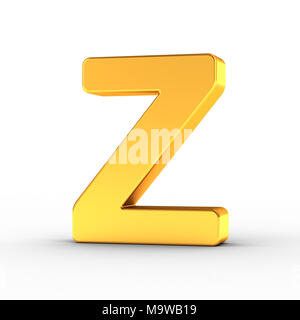 The Letter Z as a polished golden object over white background with clipping path for quick and accurate isolation. Stock Photo