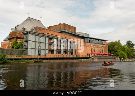 The river side view of the Stratford upon Avon Royal Shakespeare Theatre from across the River Avon. Stock Photo