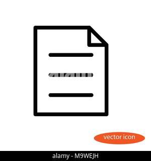 Vector linear image of a sheet of paper with three lines, a flat line icon. Stock Vector
