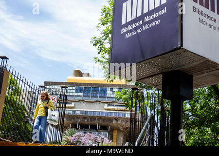 Buenos Aires Argentina,Recoleta,Biblioteca Nacional Mariano Moreno,national library,sign,building,woman female women,Hispanic,ARG171130010 Stock Photo