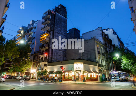 Buenos Aires Argentina,Recoleta,Cala Pizza y Bar Recoleta,restaurant restaurants food dining cafe cafes,evening night evening,skyline,dusk,street corn Stock Photo