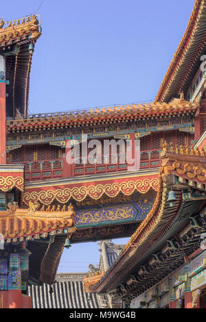 BEIJING-SEPTEMBER 19, 2009. Wealthy ornamented pavilion at Yonghe Lamasery, also known as the Lama Temple, which is a monastery of the Gelug school. Stock Photo