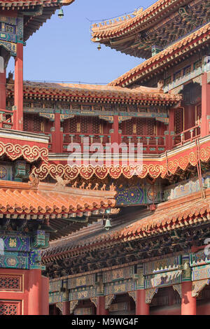 BEIJING-SEPTEMBER 19, 2009. Wealthy ornamented pavilion at Yonghe Lamasery, also known as the Lama Temple, which is a monastery of the Gelug school. Stock Photo