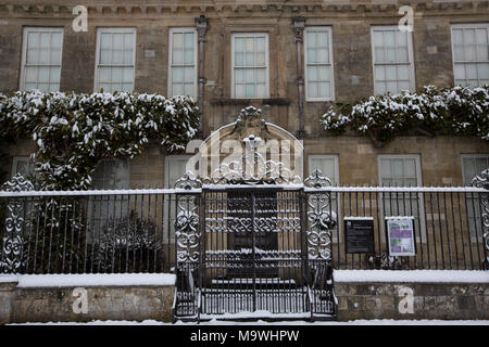 Late winter snow blankets Mompesson House, in the city of Salisbury, the only cathedral city in the countryside of England, county of Wiltshire, UK Stock Photo