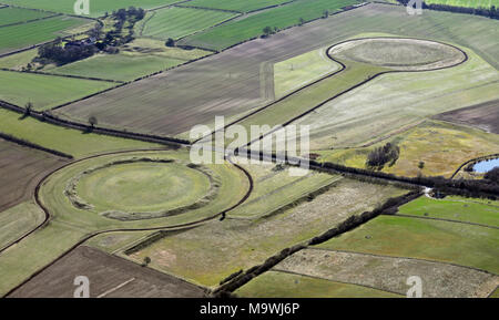 aerial view of the southernmost 2 of the 3 Thornborough Henges near Masham in North Yorkshire Stock Photo