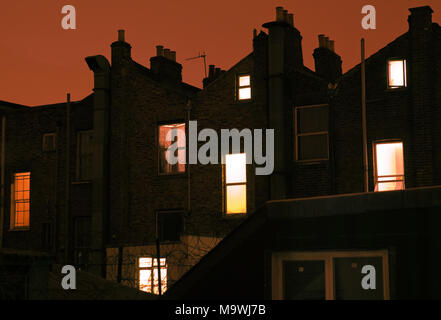 Silhouette of the houses in a popular district at night. London, England, Europe Stock Photo