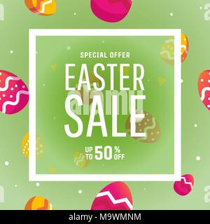 Easter sale banner background template with modern colorful ggs. Stock Vector