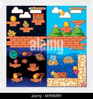 video game scene set icons vector illustration design Stock Vector