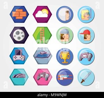 video game scene set icons vector illustration design Stock Vector