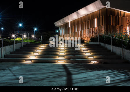 Lighted stairway leading up Ventura College campus showing contemporary building design in California, United States on March 28, 2018. Stock Photo