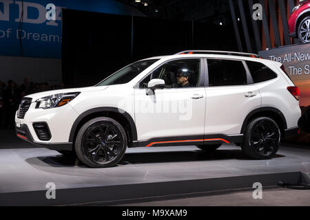 New York, USA. 28th Mar, 2018. Subaru Forester SUV 2019 on display at 2018 New York International Auto Show at Jacob Javits Center Credit: lev radin/Alamy Live News Stock Photo