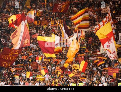 26th August 2017, Stadio Olimpico, Rome, Italy; Serie A Football, AS Roma versus Inter Milan; Fans Roma Stock Photo