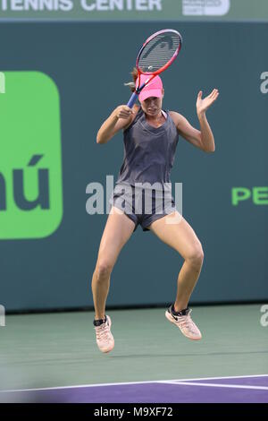March 28, 2018: Danielle Collins of the United States hits a backhand ...