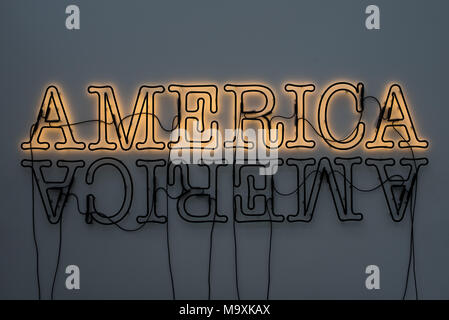 LOS ANGELES, CA - March 15, 2018: 'Double America 2', 2014 by Glenn Ligon in The Broad Museum in Downtown of Los Angeles on March 15, 2018. Stock Photo