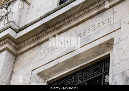 Facade on the Federal Reserve Building in Washington DC Stock Photo
