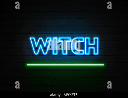 Blue and green Neon Sign On Brick Wall, night, promotion, advertising, Stock Photo
