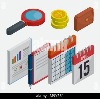tax day time set icons Stock Vector