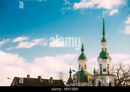 Parnu, Estonia. Close Up Old St. Catherine's Church Is Russian Orthodox Church. Famous Attraction Landmark. Stock Photo