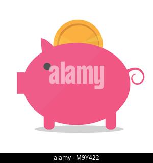 Pig piggy bank with coin vector illustration in flat style. The concept of money Stock Vector
