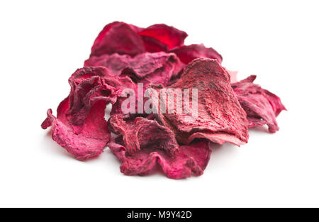 Dried beetroot chips isolated on white background. Stock Photo