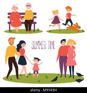 Rest in the park at the summer time. flat vector Stock Vector