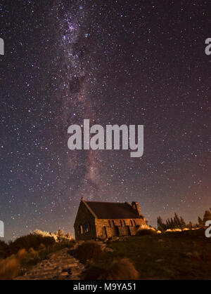 The Milky Way above the Church of the Good Shepherd, Lake Tekapo, New Zealand Stock Photo