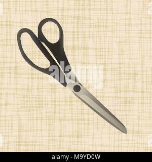 Scissors lie on the fabric. Stock Vector