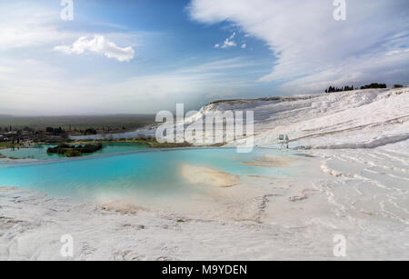 pamukkale travertine,Traverten is a versatile, slip formed by chemical reaction post-precipitation due to various causes and environments. Geological Stock Photo