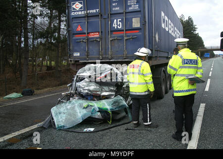Lorry crash on motorway, lorry wreckage , road traffic collision (RTC) Stock Photo