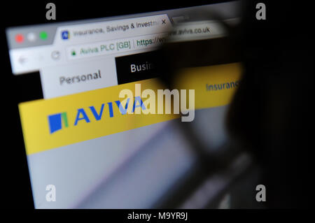 Aviva insurance company on a computer screen Stock Photo