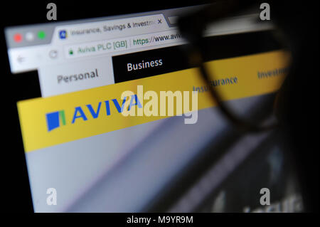 Aviva insurance company on a computer screen Stock Photo