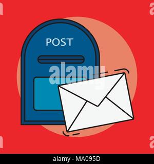 Color line, mail illustration, icon of mailbox and mail envelope. Linear flat stokes and fills. Stock Vector