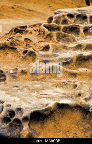 Honeycomb weathering patterns in the limestone within the Yehliu Geological Park known to geologists as the Yehliu Promontory, forms part of the Dalia Stock Photo