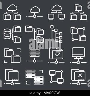 Vector line folder tree icons set on gray background Stock Vector