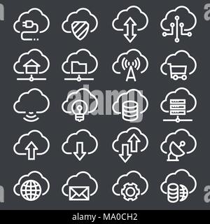 Cloud Data Technology. Thin line web icon set. Outline icons collection.Vector illustration. Stock Vector