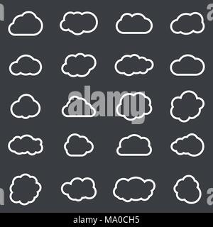 Clouds line art icons set. Storage solution element, databases, networking, software image, cloud and meteorology concept. Stock Vector